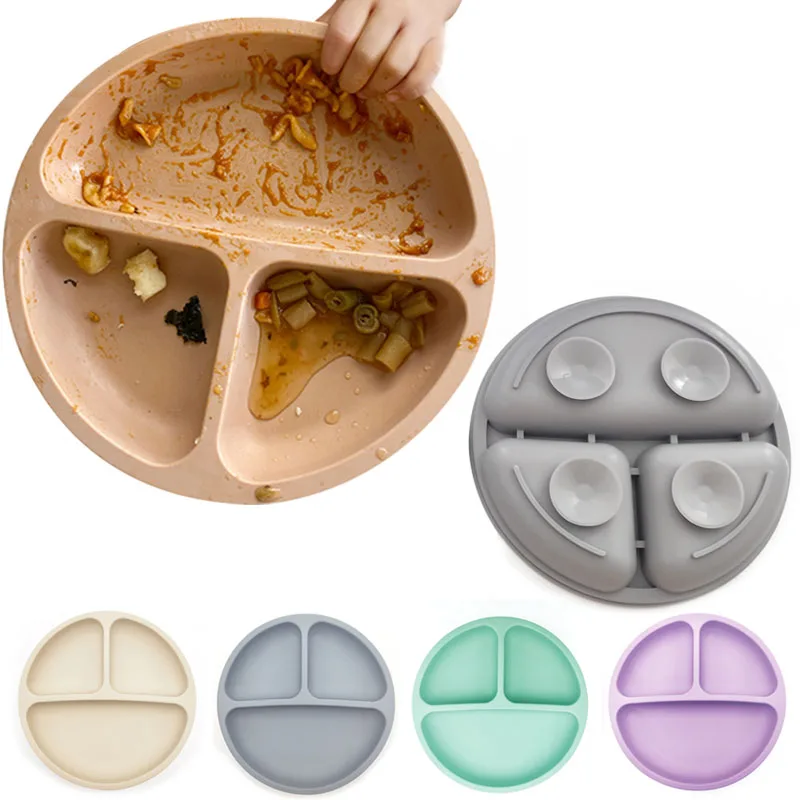 Children Tableware Baby Silicone Suction Cup Bowl Smiley Face Plate Cutlery Set Retro Children's Dinner Eco-friendly | Мать и ребенок