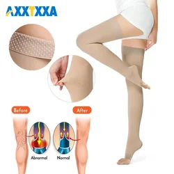 1Pair Thigh High Compression Socks,Firm Support 20-30 mmHg Gradient Compression Stockings with Silicone Band,Treatment for Edema