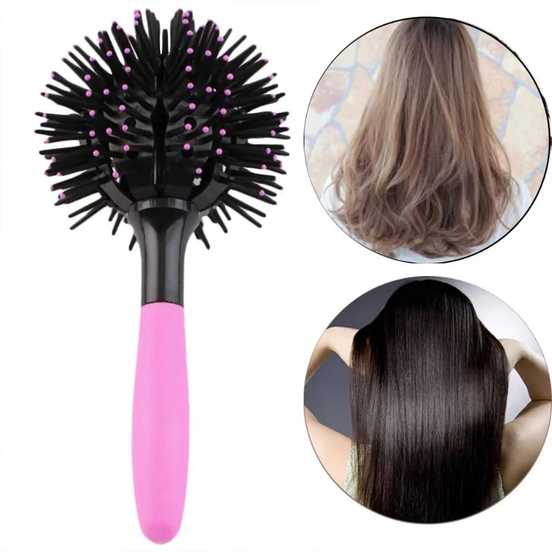 1pc New 3D Round Hair Comb Hair Brush Salon Styling 360 Degree Ball Hairdressing Tools Detangling Hair Brush Heat Resistant Comb 4