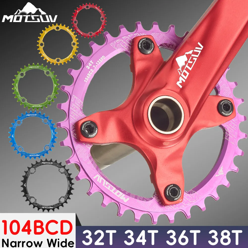 MOTSUV Bicycle 104BCD Crank Narrow Wide Chainring Aluminum Alloy MTB Bike Round 32T 34T 36T 38T Cycling Tooth Chainwheel Parts