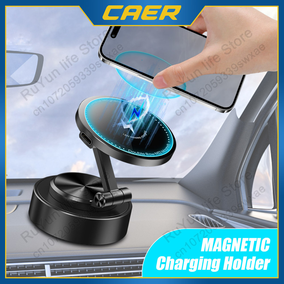Wireless Charger Magnetic Car Phone Holder 360 degree Swivel Vacuum Suction Cup Foldable Bracket for iPhone Samsung Universal