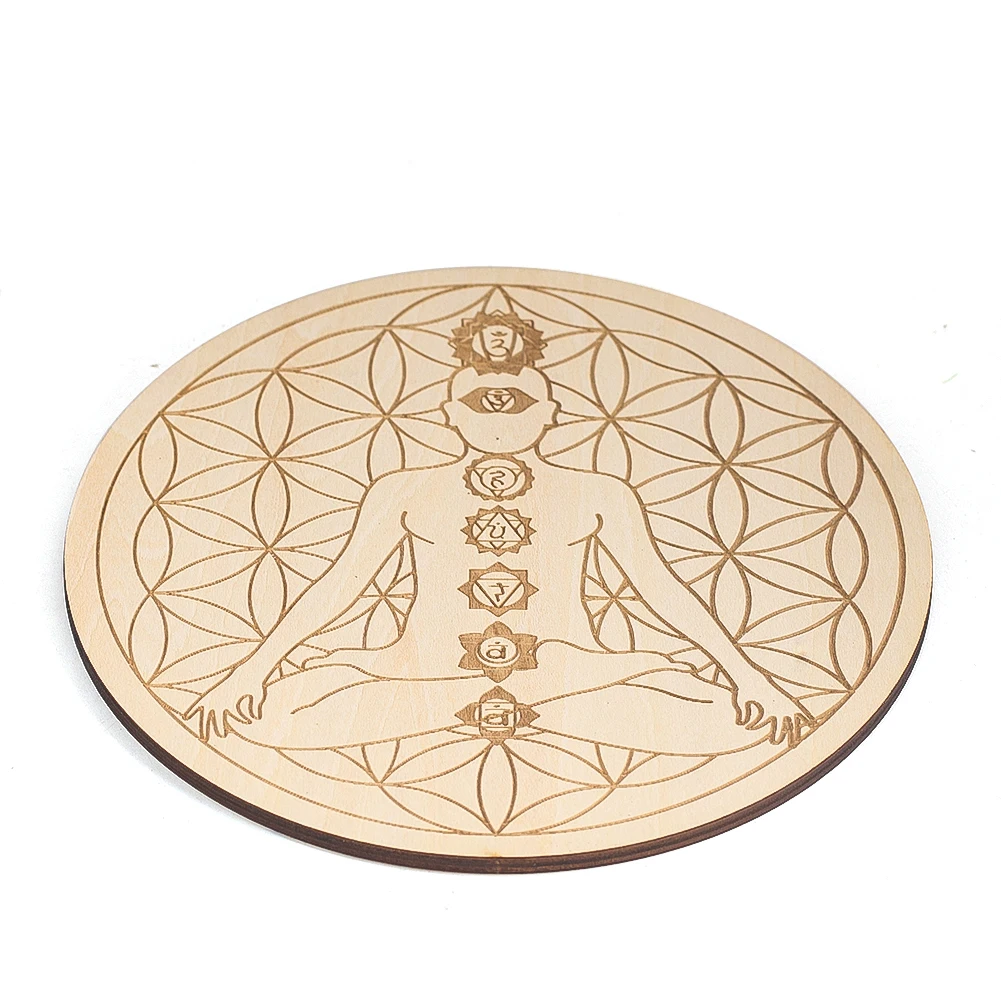 15 cm Lasergravur 7 Chakra Meditation Patanjali Yoga Energie Blume des Lebens Holz Runder Untersetzer Tassenmatten Wicca Wahrsagerei Requisite – Detail 5