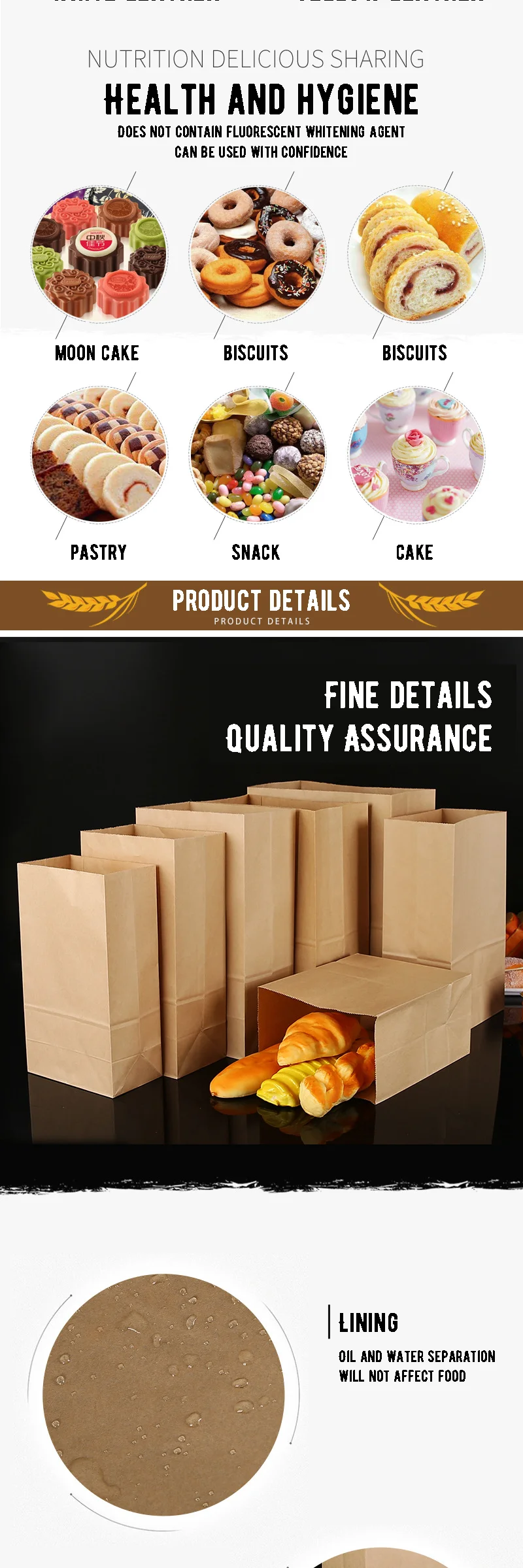 25/50 Stück Kraftpapiertüten braun exquisite Geschenktüte recycelbare Taschen zum Mitnehmen Lebensmittel Backen Verpackungsbeutel Süßigkeiten Aufbewahrung Großhandel – Detail 3