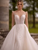 Detachable Train Mermnaid Wedding Dress Sequined Bead Bride Robe Sexy Deep V-neck Backless Bridal Gown Customized Robe De Mariée 2