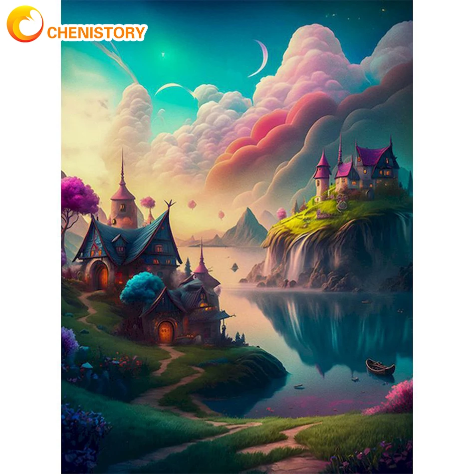 

CHENISTORY Paint By Number Night Scene Coloring By Numbers On Canvas Adults Kits Drawing HandPainted Paintings By Number Decor