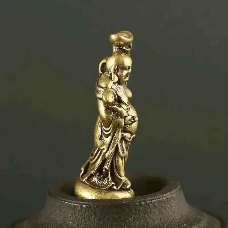 Copper Maitreya Buddha Miniatures Figurines Pocket Brass Small Statue Ornaments Home Decor Craft For Living Room Desk Decoration