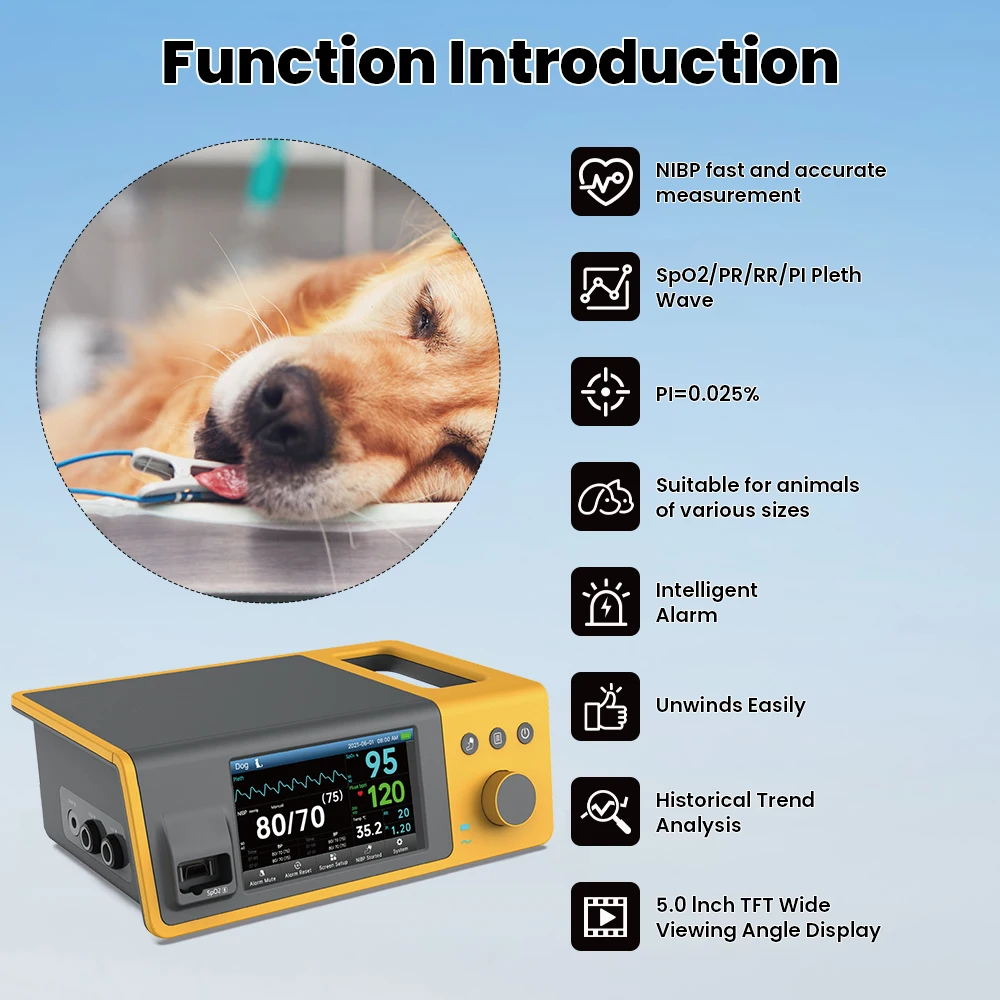 Veterinary Monitor Multiparameter Patient Monitor NIBP SpO2 PR TEMP Monitoring M