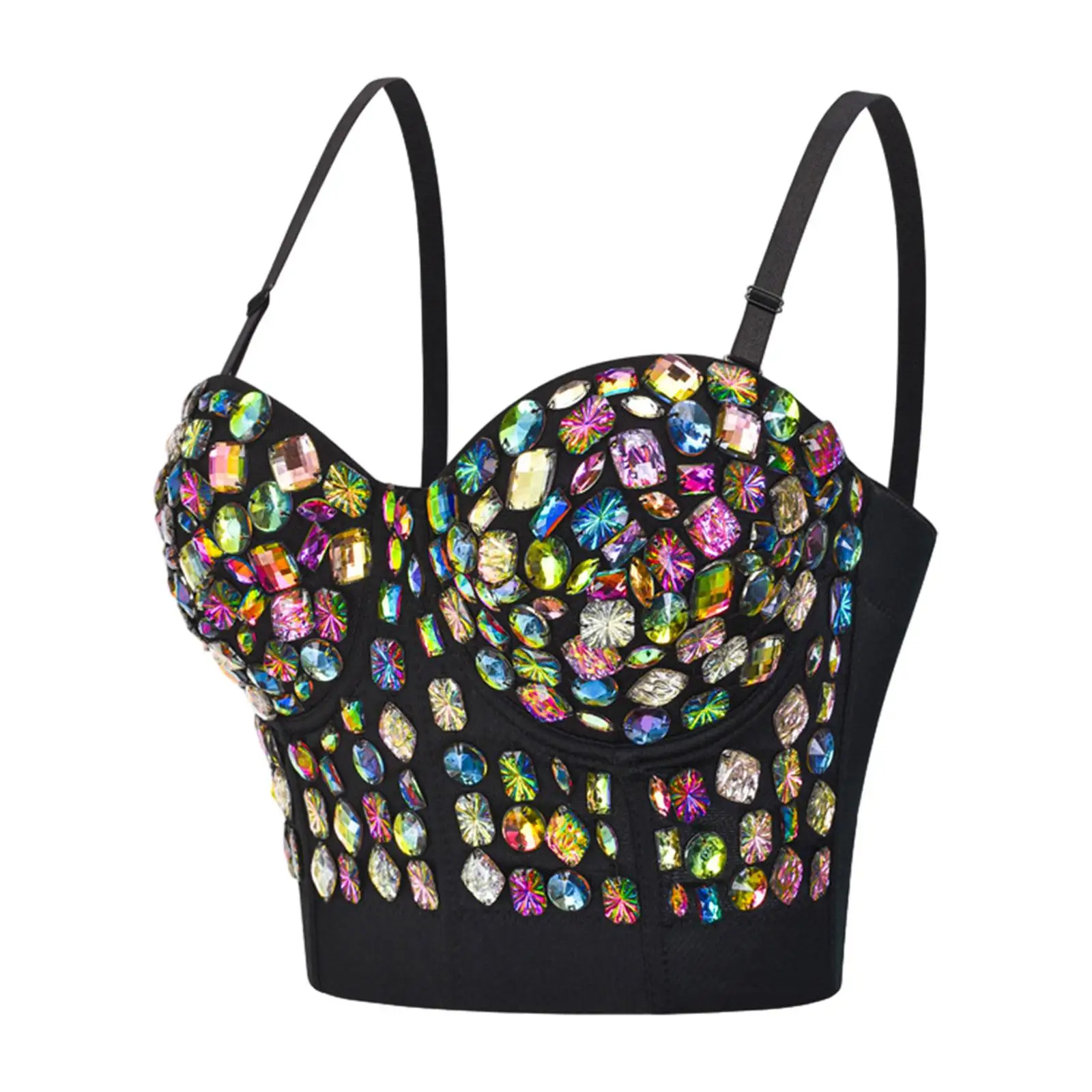 Rhinestone Bustier Top Removable Straps Outerwear Bra Glitter Crop Top Bra Bling Corset for Club Party Stage Performance