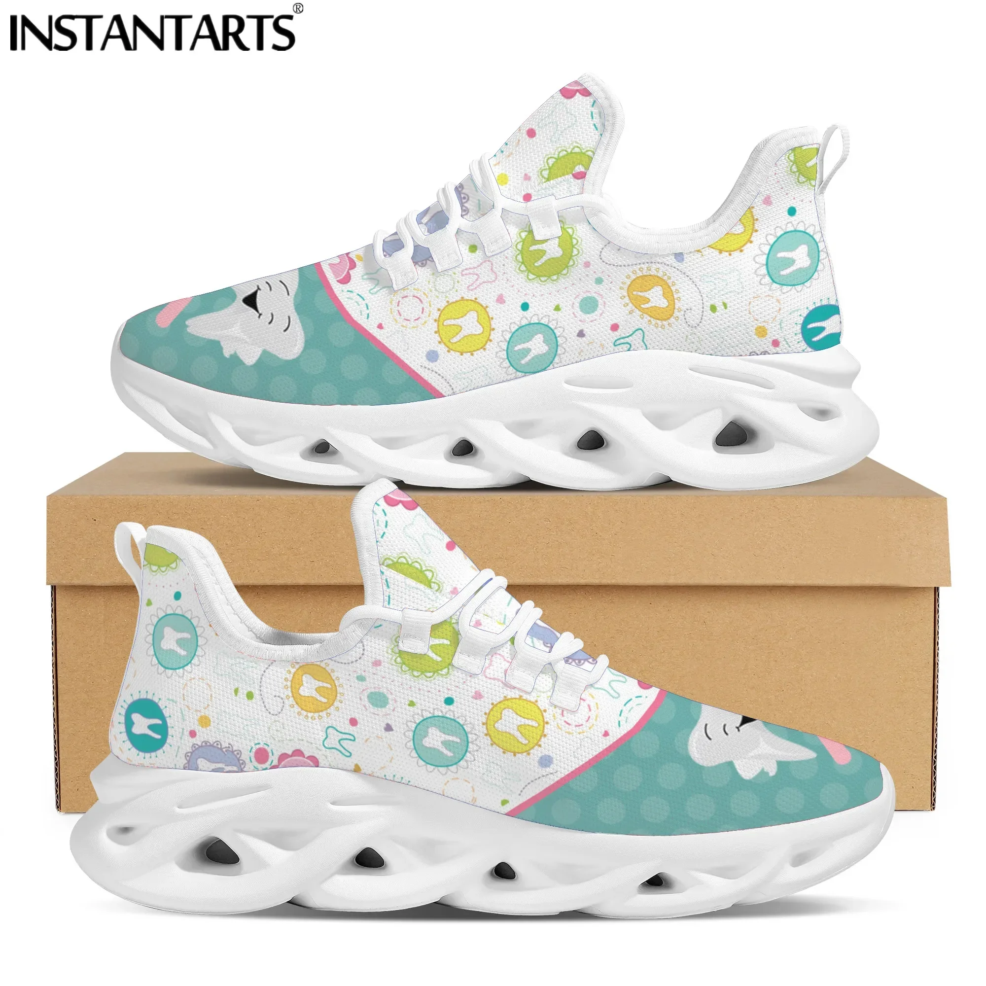 Women Flats Cartoon Dentisit Tooth Pattern Casual Shoes Breathable Mesh Female Sneakers Work Comfort Zapatos Mujer