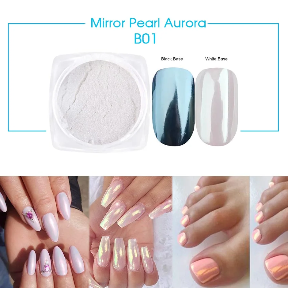 Mermaid Mirror Sparkly Chrome Pigment Nail Glitter Powders Aurora Laser DIP Dust Manicure Holographic Decoration Nails CHB01-07