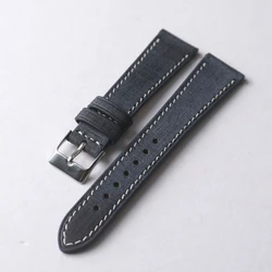 Handmade Vintage Style Genuine Leather Strap - High Quality Italian Cowhide with Quick Release for 22mm (Blue Silver Buckle)