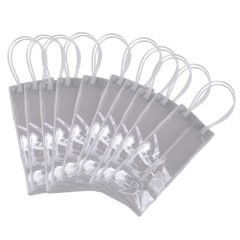 Pack Of 10 Wine Cooler Bag Transparent PVC Bag Portable Wine Bottle Cooler Champagne Ice With Handle