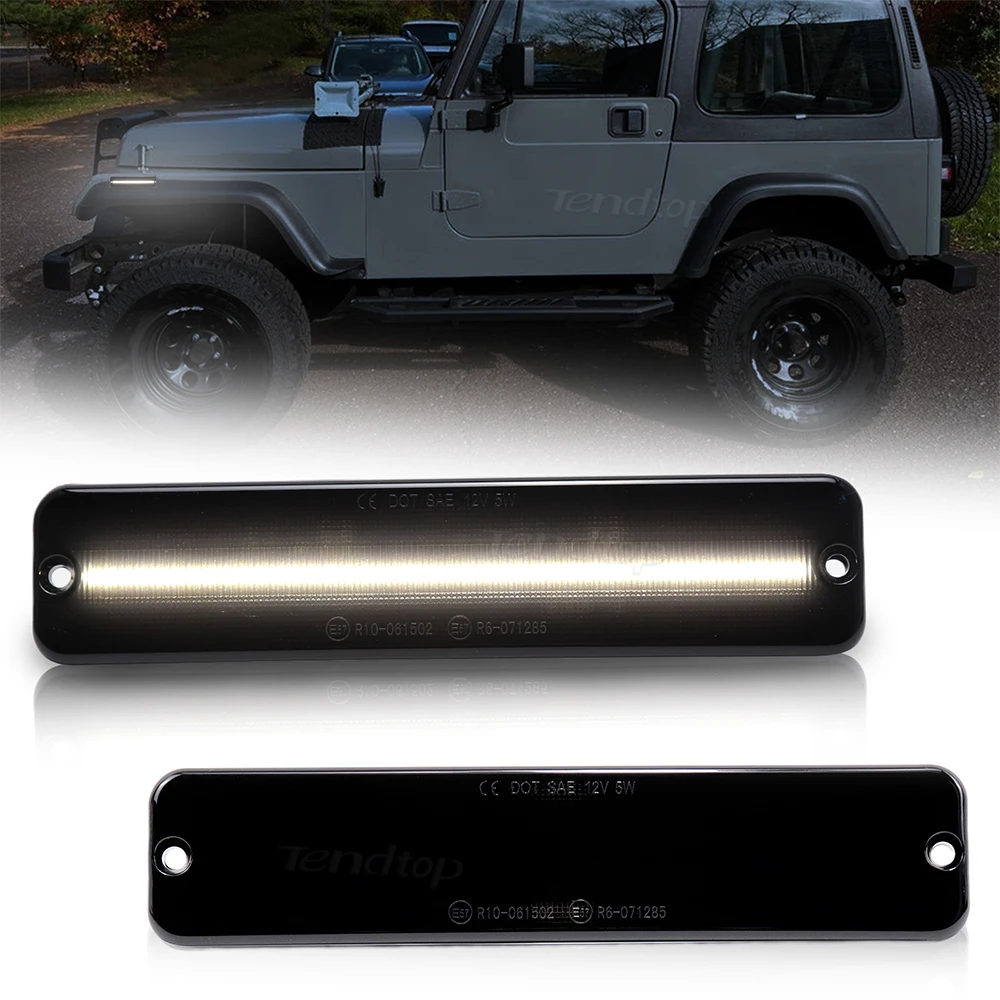 2Pcs For Jeep Wrangler YJ 1987-1995 Indicatior Turn Signal Lights  White/Amber Smoked Lens LED Side Marker Light