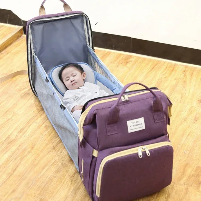 Folding Mommy Bag Multipurpose Portable Folding Crib Bed Large-capacity Baby Backpack Female Mommy Outting Bag Diaper Bags diaper bag maternity bag diaper backpack