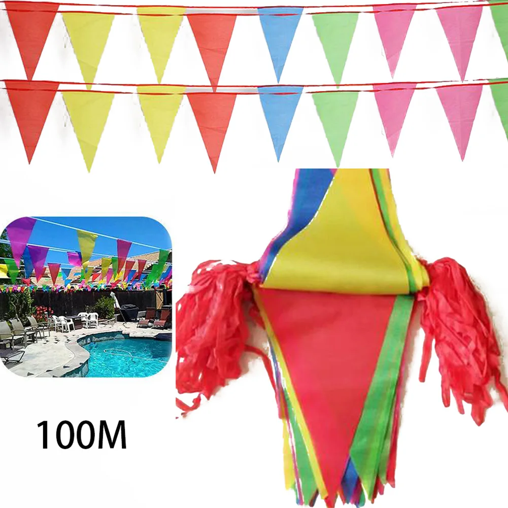 50/80/100M Bandiere A Triangolo Colorate Bunting Festa Di Nozze Banner All'Aperto Decor Bandiere A Corda In Poliestere Bandiere Triangolari Streamer