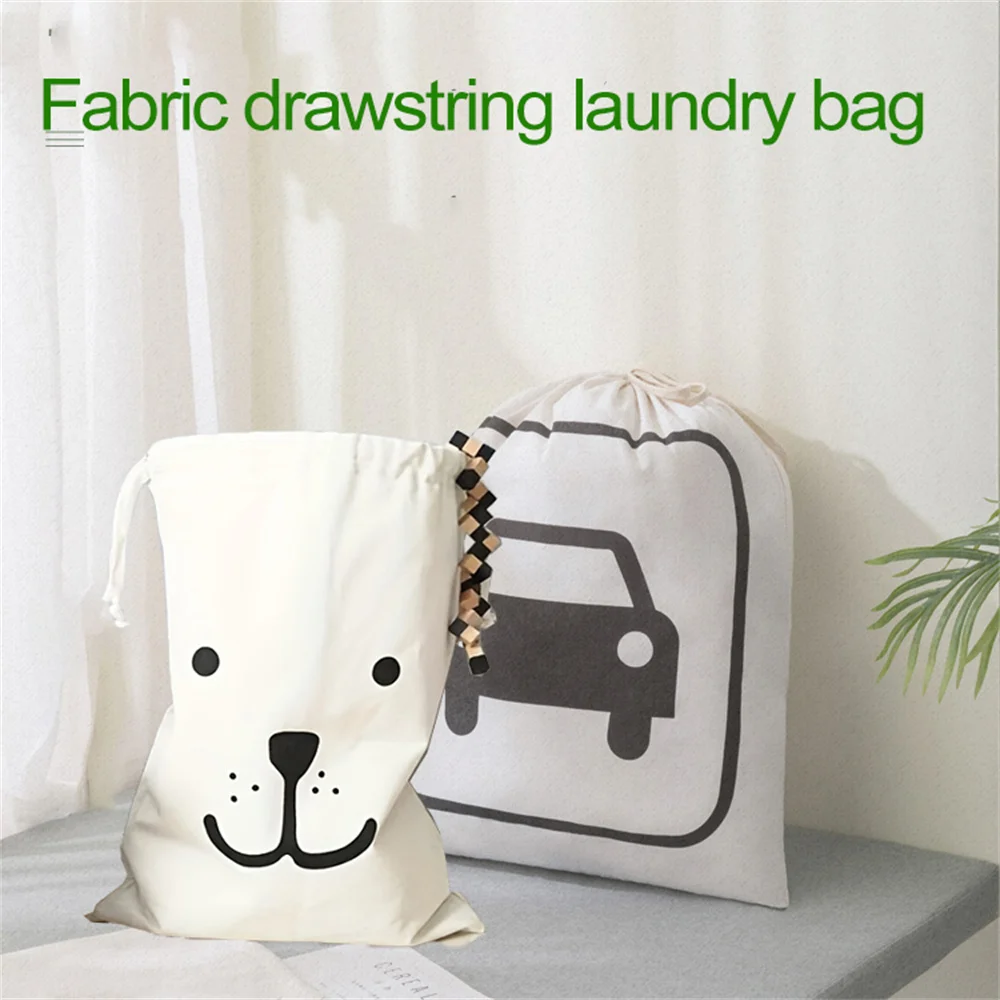 Large Cotton and Linen Laundry Bag Clothes Toys Storage Bag Printing Fabric Drawstring Duffle Dirty Clothes Organizer Bags
