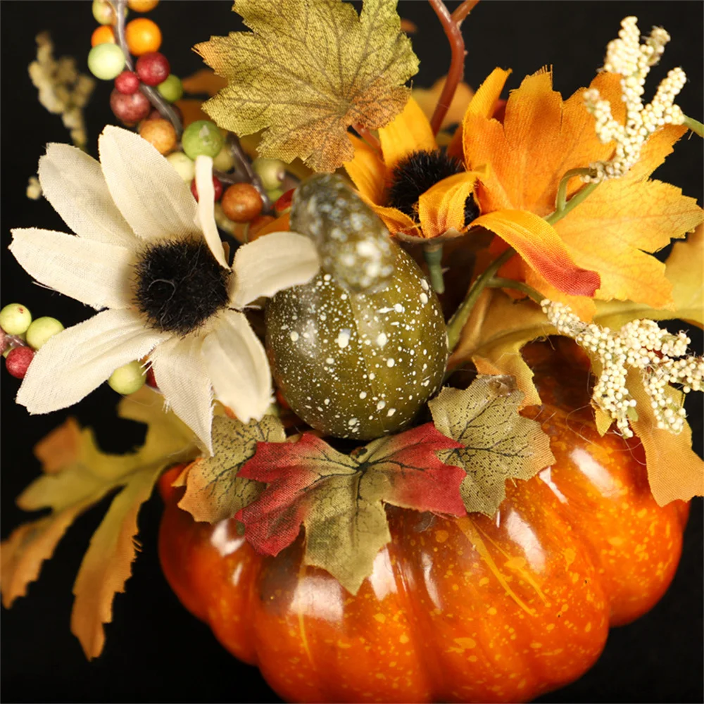 Autumn Harvest Artificial Pumpkin Sunflower Ornament Realistic Flower Simulation Decoration Party Fall Home Window Decor Props artificial plant flowers artificial plant flower artificial pumpkin decoration