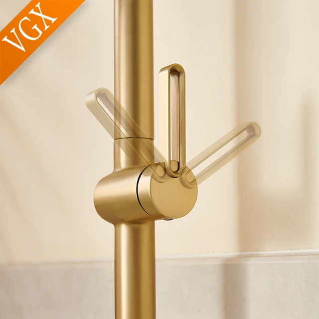 VGX ก๊อกน้ําห้องครัวก๊อกน้ําอ่างล้างจานยางดึง Stream Sprayer ก๊อกหมุนได้ห้องครัว Mixer Water TAP ร้อนเย็น Crane ทองเหลืองทอง 5