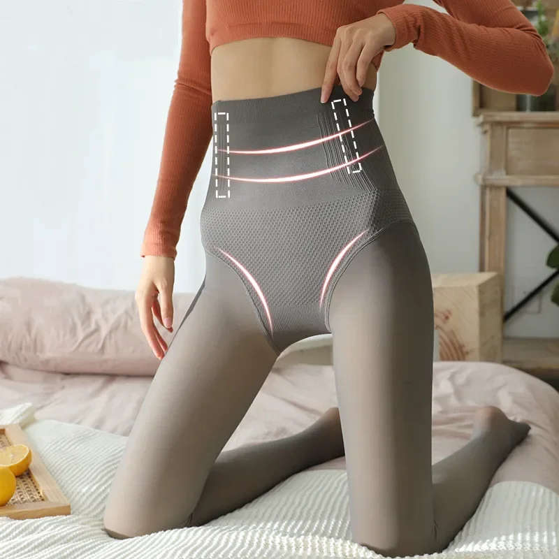 High Wasit Pantyhose Women Winter Warm Stomach Leggings Elastic Pantyhose  Plus Velvet Thicken Tights Corset Shaping Stockings