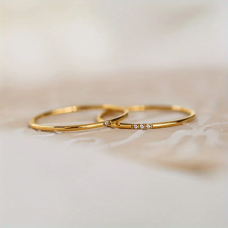 Stainless Steel Plated Paved Tiny Zircon Stackable Ring Golden Color Thin Ring Jewelry Round Zircon Crytal Women Engagement wedding rings finger rings womens ring jewelry rings ring jewelry round rings