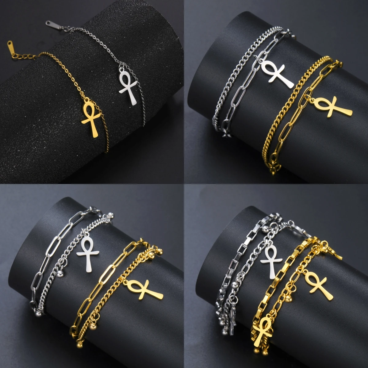 Lucktune Egyptian Ankh Cross Bracelet for Women Men Stainless Steel Vintage Ancient Key of Life Bracelet Amulet Jewelry Gift New - Image 3