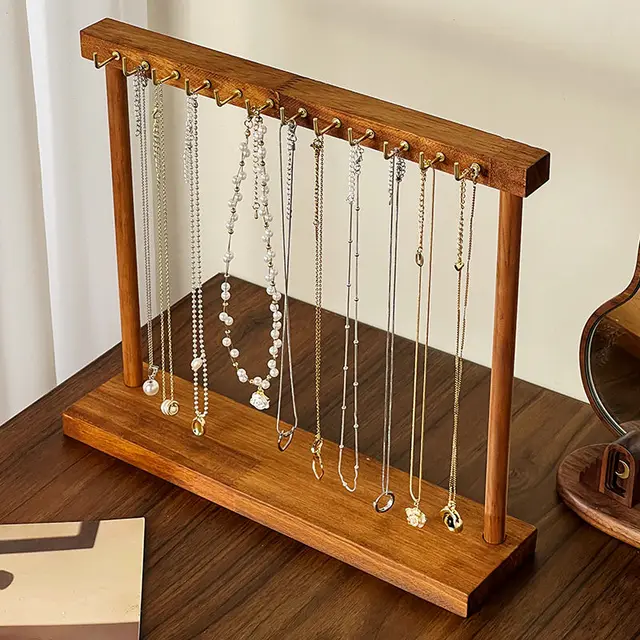 87861-854bbb.jpg Présentoir organisateur de bijoux en bois massif, support de comptoir suspendu pour chaînes, boucles d'oreilles, Bracelets, vitrine, support de rangement
