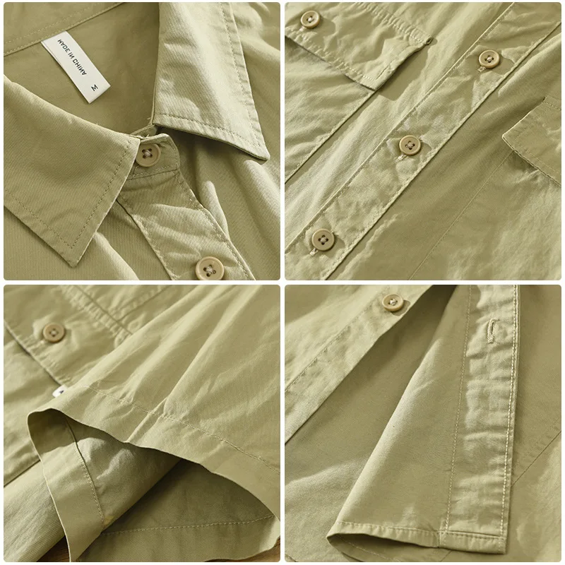 Summer New Casual Cargo Short Sleeve Shirts for Men 100% Cotton Thin Streetwear Men Clothing C2719 4