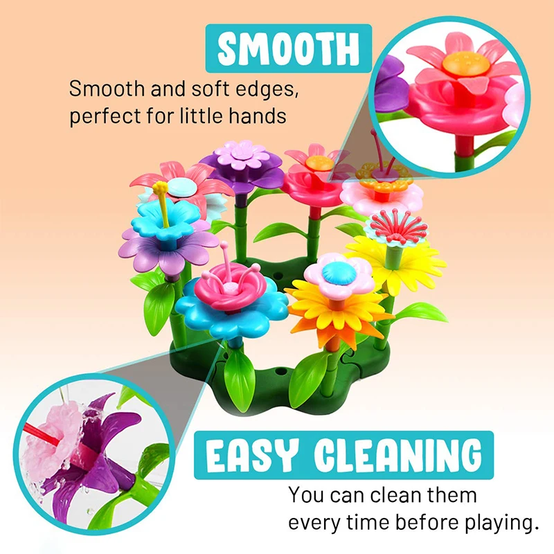 76/148/222pcs Creative Dream Garden Series Flowers Interconnecting Blocks Building Educational Handwork Toys For Kids Girls DIY