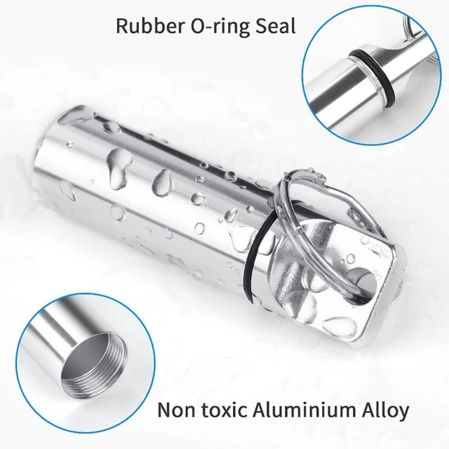 Pilulier étanche en aluminium avec stockage scellé, tête plate, cartouche ronde en alliage et porte-clés pour huiles de poisson vitaminées 3