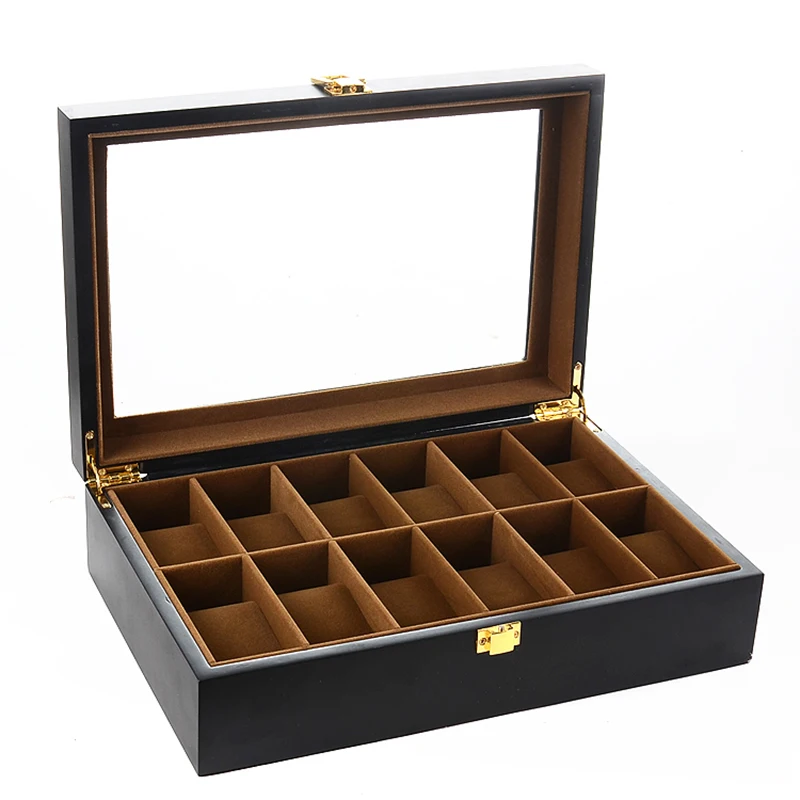 Luxury Wooden 6/10/12 Grids Watch Holder Boxes For Men and Women Glass Top Jewelry Organizer Stroge Cases Clock Gifts Boxes watch storage box