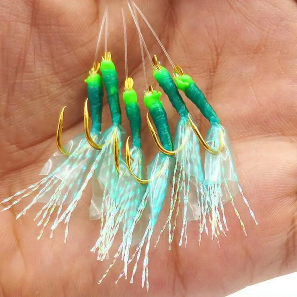 Enhanced Green Rubber Fishing Lures with Golden Tied Hooks