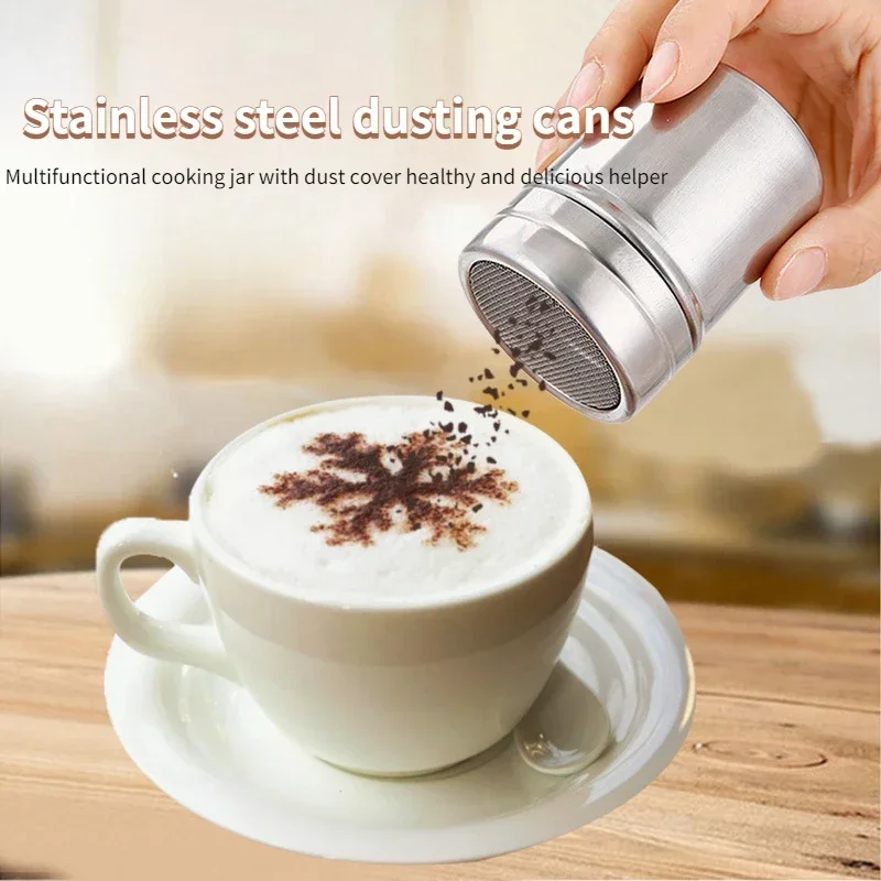 1pc Stainless Steel Chocolate Shaker Cocoa Flour Coffee Sifter or 16/19Pcs Coffee Stencils Template Strew Pad Duster Spray Set