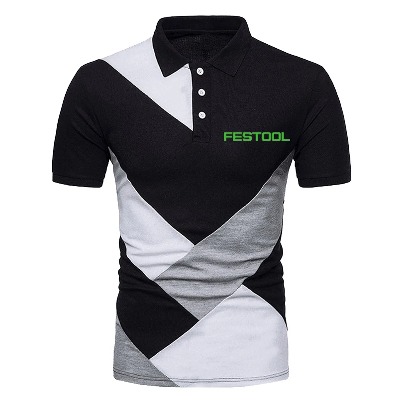 

2023 Festool Tools Men's New Short Sleeve Polos Shirts Splicing Color Summer Breathable Streetwear Casual Fashion Tops Clothing