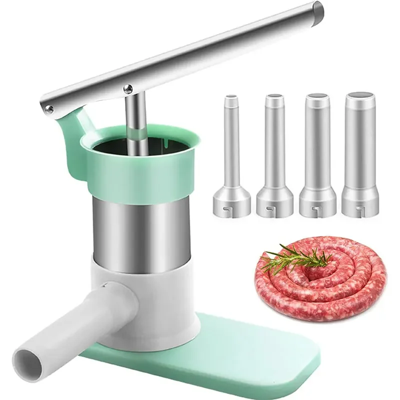 Sausage Stuffer Machine 4 Stuffing Tubes Meat Stuffer Sausage Filling Tool Household Manual Vertical Maker Tool Kit sausage stuffer