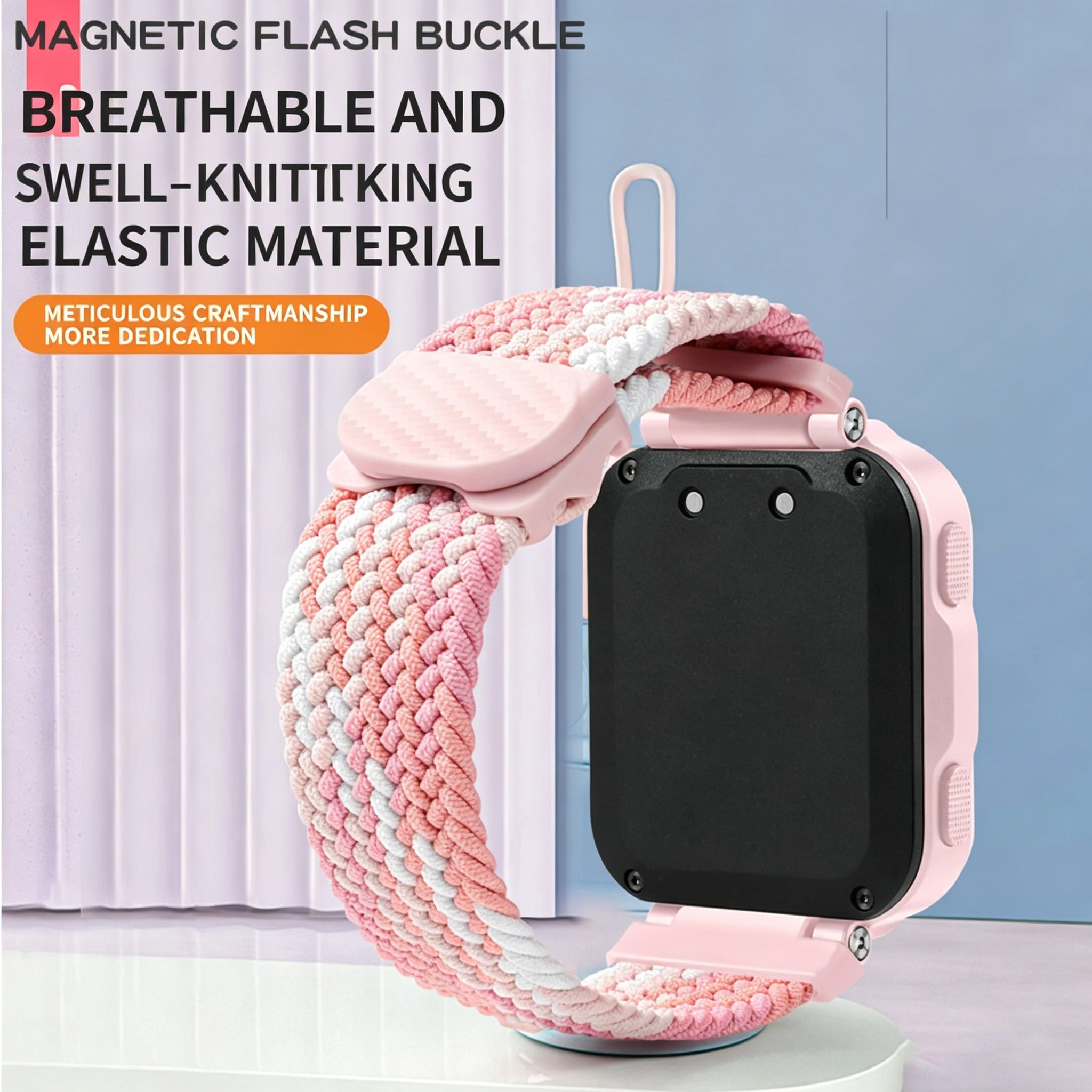 Magnetic Woven Elastic Buckle Nylon Strap for Children's Phone Watch