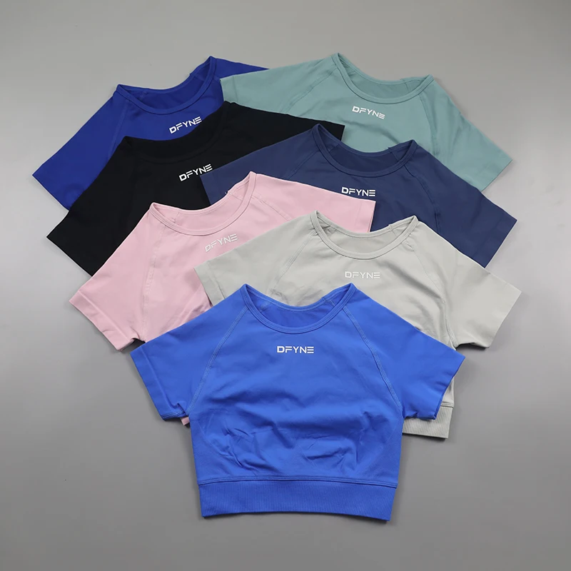 Dfyne Impact Crop Top with Logo Seamless Short Sleeve Yoga Shirts Women dfyne-impact-crop-top-with-logo-seamless-short-sleeve-yoga-shirts-women