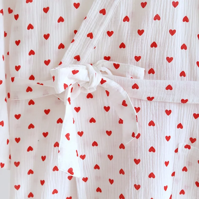 Cute Sweet Love Heart Printed Spring and Summer Pajama Girl Sleepwear Robes Cotton Pajama Night Dress Night Wears for Women
