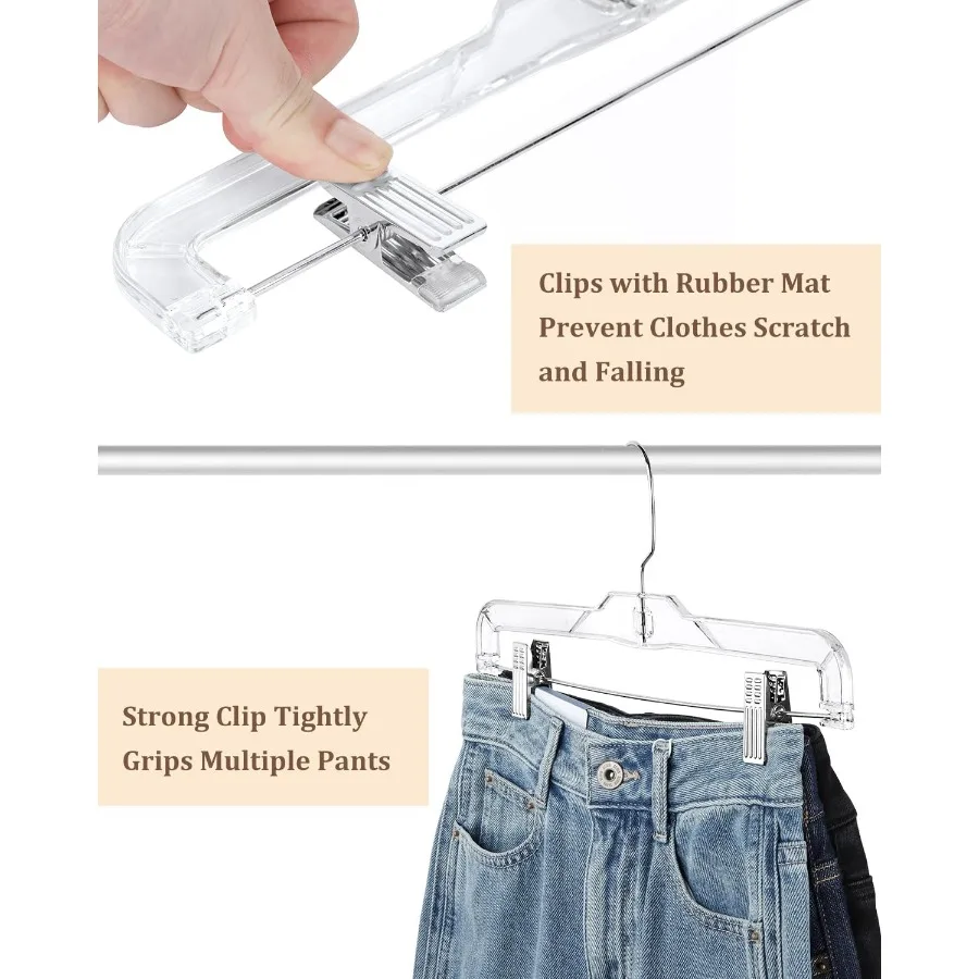 15Pack 14Inch Clear Plastic Skirt Hangers with Adjustable NonSlip Clips for Shorts Jeans Trousers Ideal Storage Solution for Wa