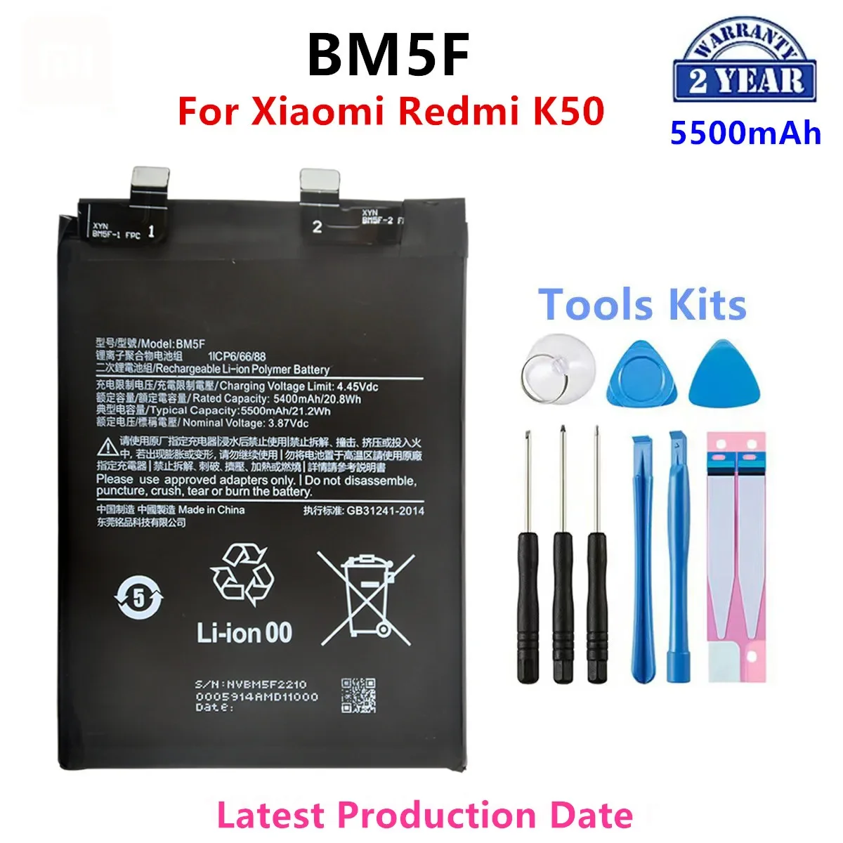 

100% Orginal BM5F 5500mAh Battery For Xiaomi Redmi K50 Phone Replacement Batteries+Tools