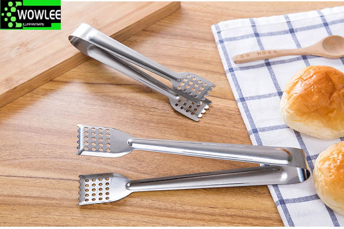 Stainless Steel Heat Resistant Hollow-Out Barbecue Food Tongs, Kitchen Tong, Bread Salad Ice Cube Clip, Utensils