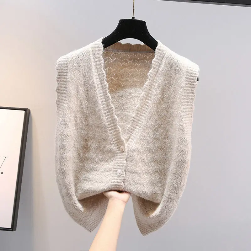 2022 Wave  V-neck Knit Sleeveless Sweater Short Vest Loose Spring Coat Tops Waistcoat Lady Top Cloth for Women girl  Blue red cardigan Sweaters
