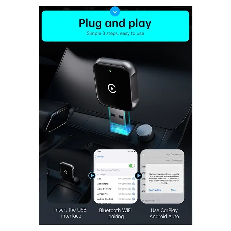A41Z-2In1 Carplay 무선 박스 자동차 기계 상호 연결 모듈 안드로이드 자동 유선-무선 Carplay 박스