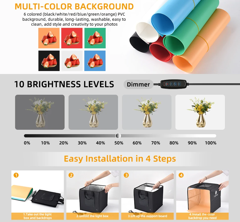 Lightdow Photo Studio Light Box Kit 120pcs LEDs 6 Backdrops for Photography Port