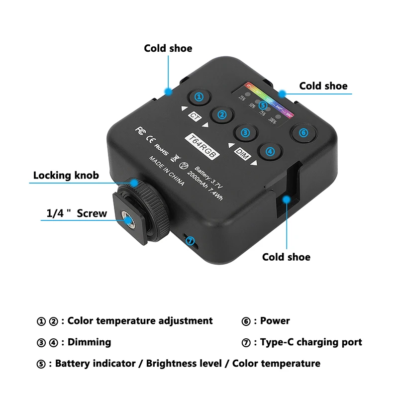 Mini RGB LED Video Fill Light 2500-9000K with Shoe Mount for Camera Tripod Phone