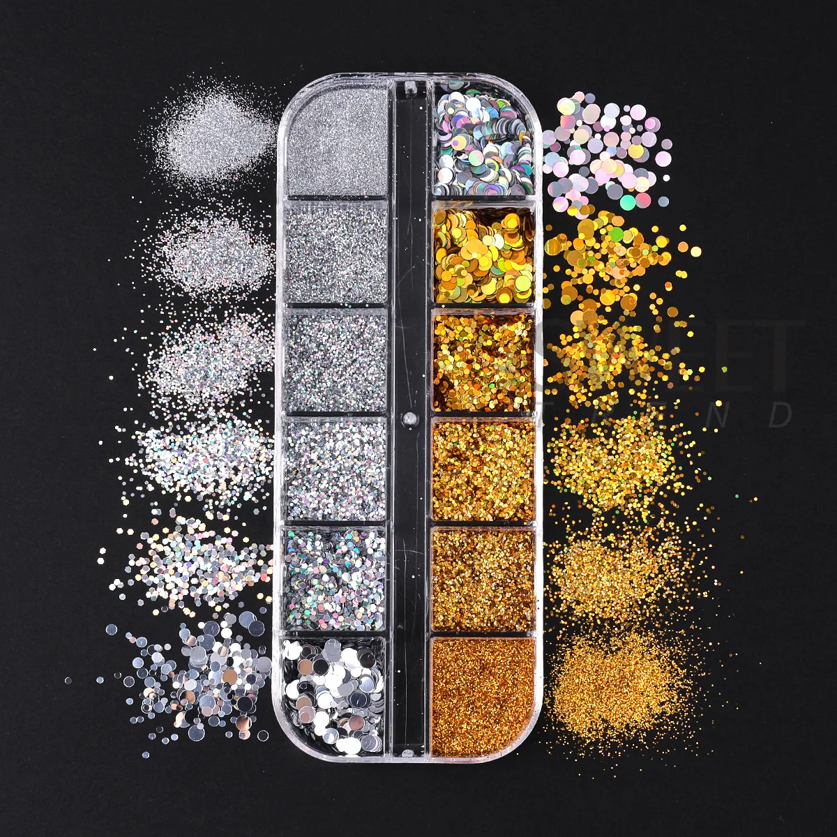 12 Grids Gold Silver Round Nail Glitter Sequins Mirror Circular Slices Spangles Sparkly Powder Gorgeous New Year Manicure Decor