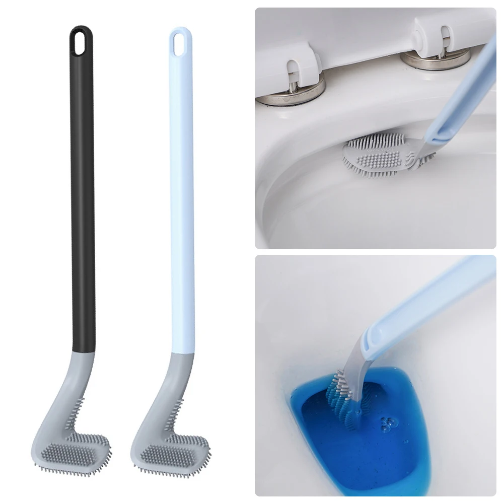 Golf Silicone Toilet Brushes With Holder Set Long Handled Toilet Cleaning  Brush Black Modern Hygienic Bathroom Accessories