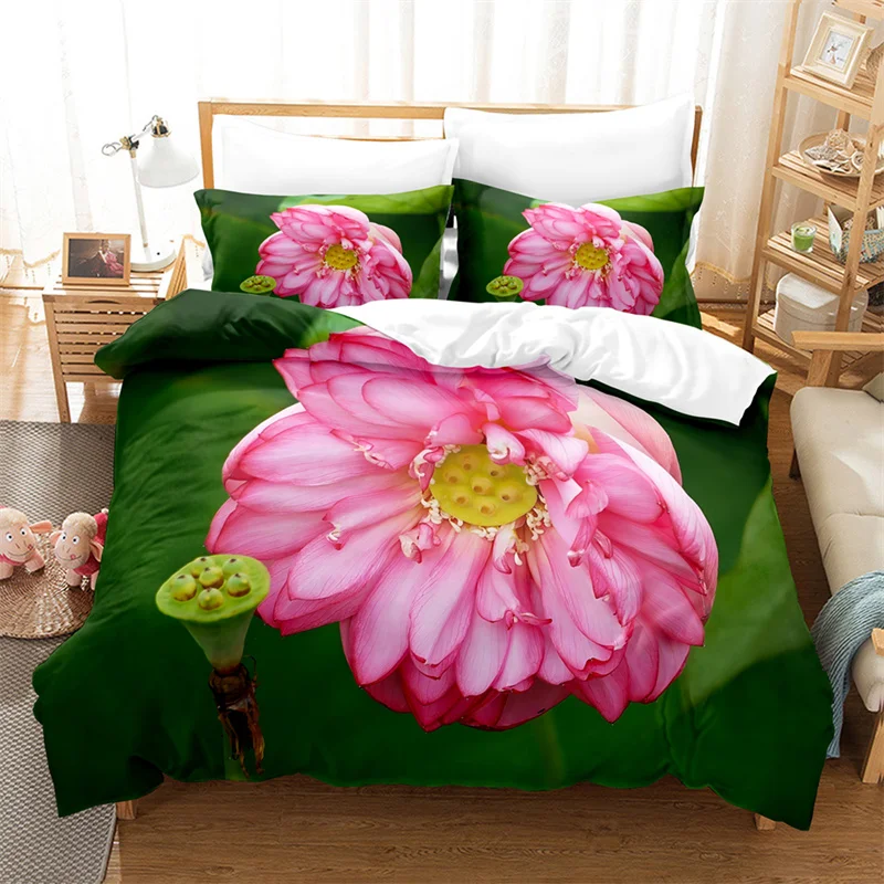 

Pink Lotus Bedding High-grade Duvet Cover Set King Size Bed Comforter Set Fashion Design Quilt Cover Bedding Sets Bed Set