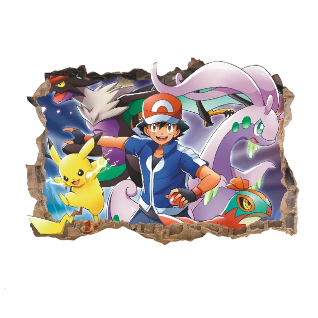 Pokemon pikachu adesivos de parede anime kawaii papel de parede sala quarto  dos desenhos animados pvc quebrado 3d graffiti decoração presente novo -  AliExpress