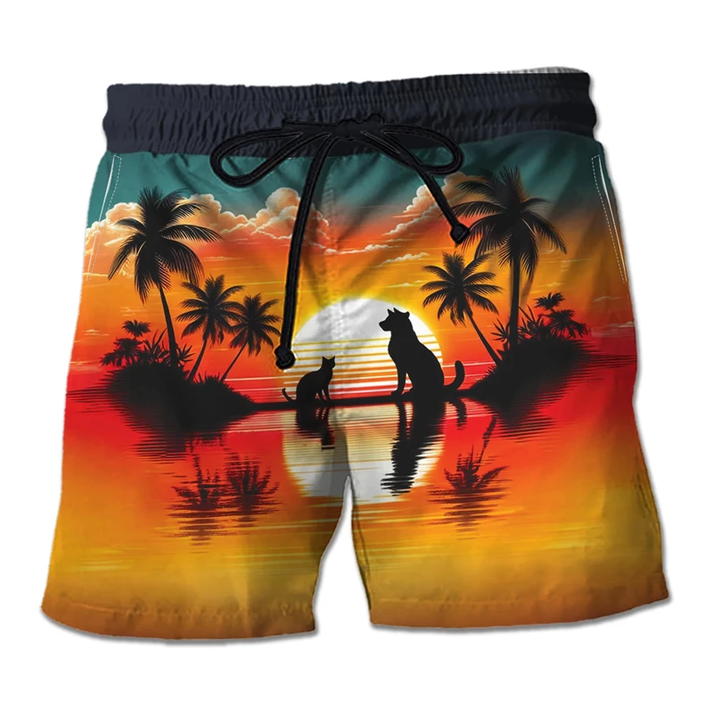 

Funny Cat 3D Print Short Pants For Men Clothes Cute Pet Hawaiian Beach Shorts Fashion Animal Boy Trunks Aloha Vacation Trousers