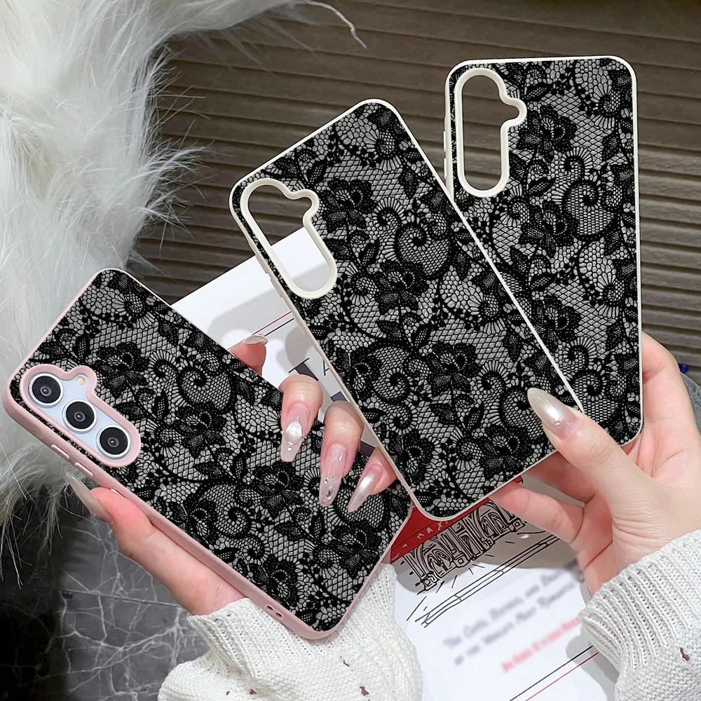 Elegant Full Black Lace Phone Case with Multi-Color Border Trim